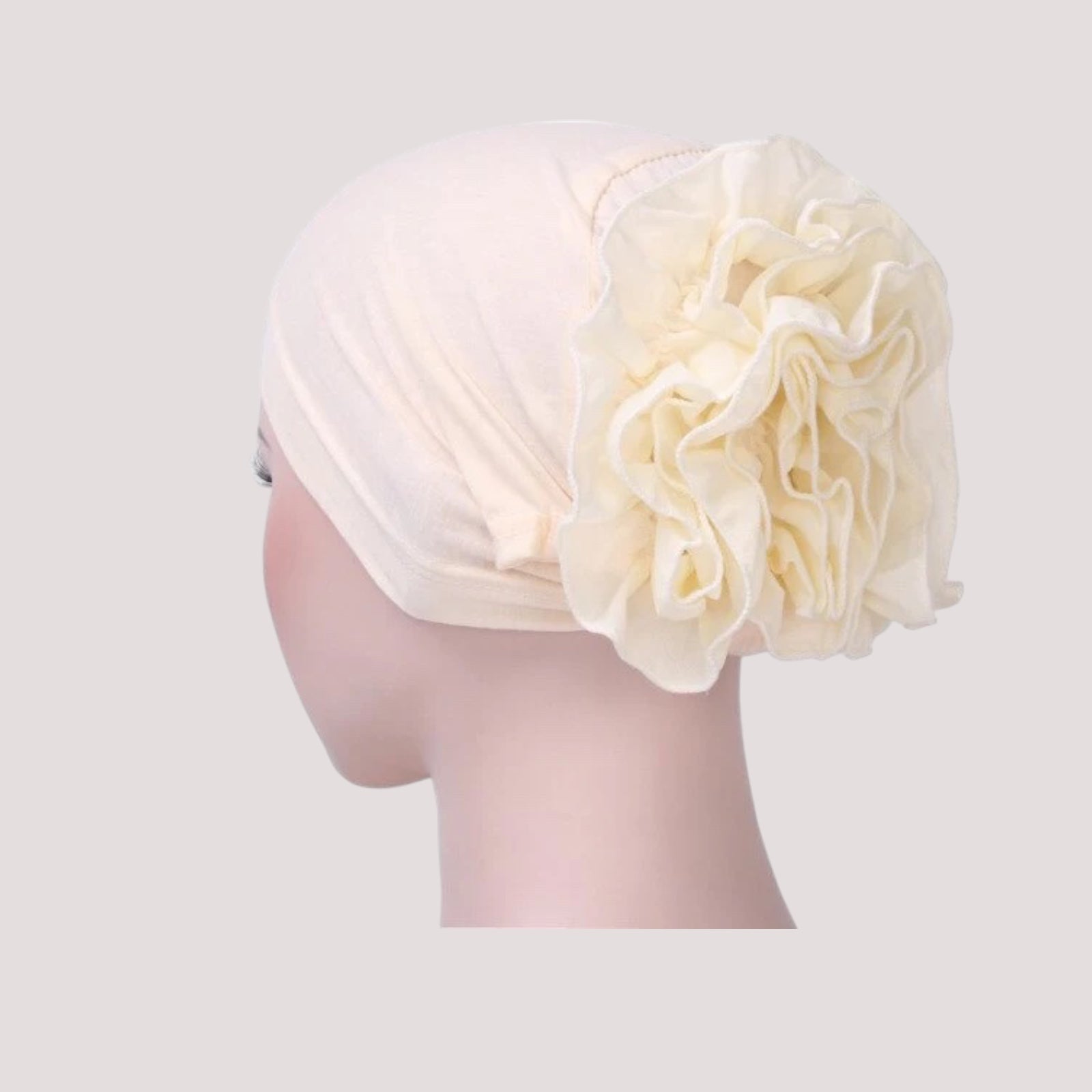 Foulard bonnet chimio blanc en tissu respirant et extensible