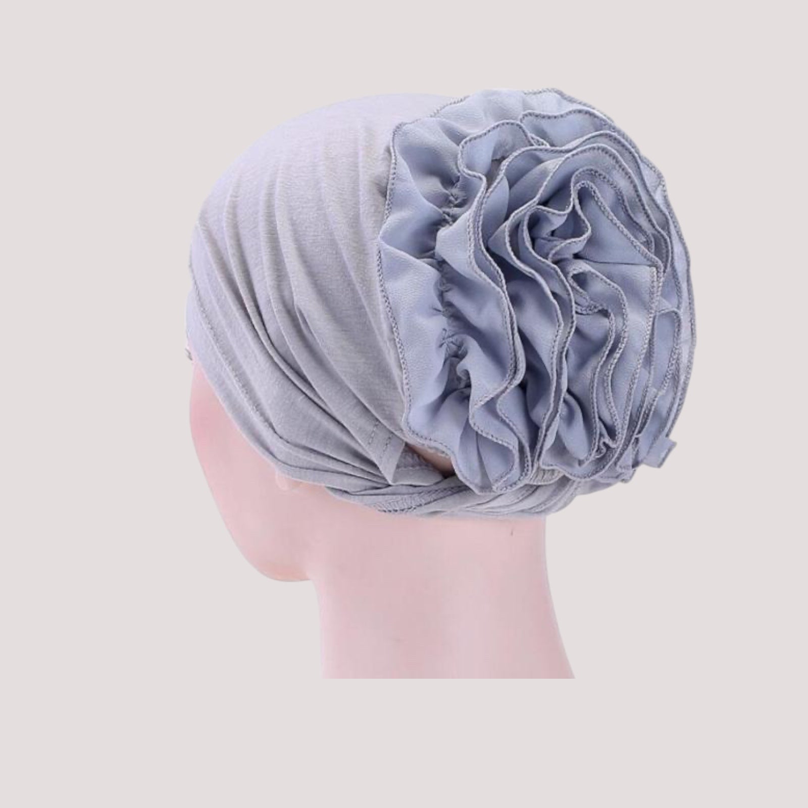 Foulard bonnet chimio gris en tissu respirant et extensible