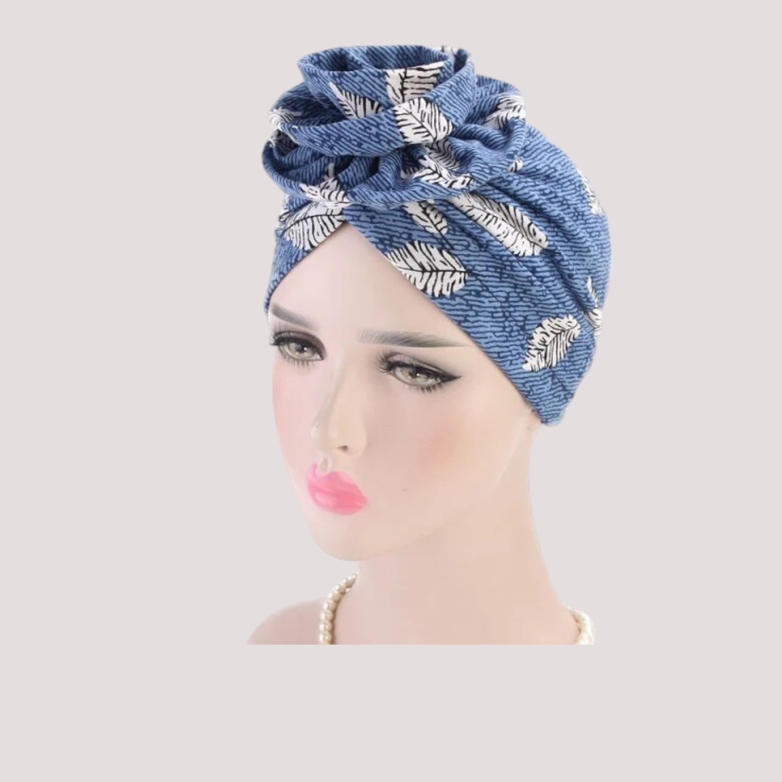 Foulard turban chimio bleu, tissu respirant et léger