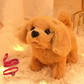 Chien jouet interactif de type Golden Retriever remuant la queue
