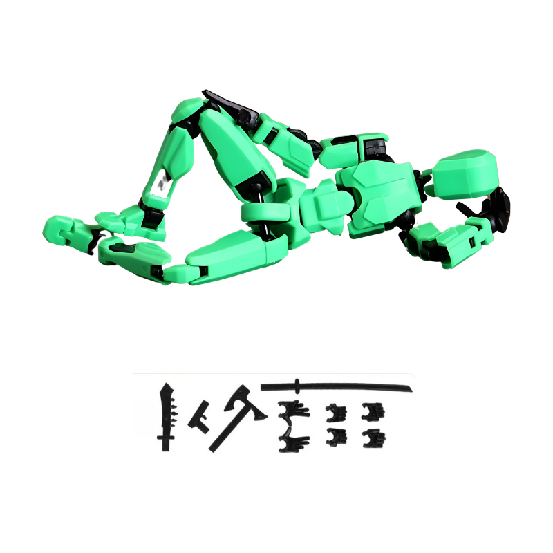 Figurine verte en position assise, plastique robuste