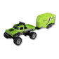 Mini monster truck RC vert avec remorque, en vue latérale