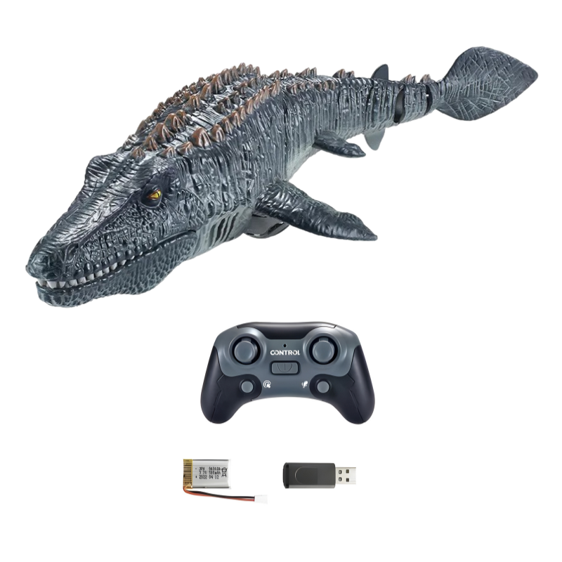 Dinosaure télécommandé gris en gros plan