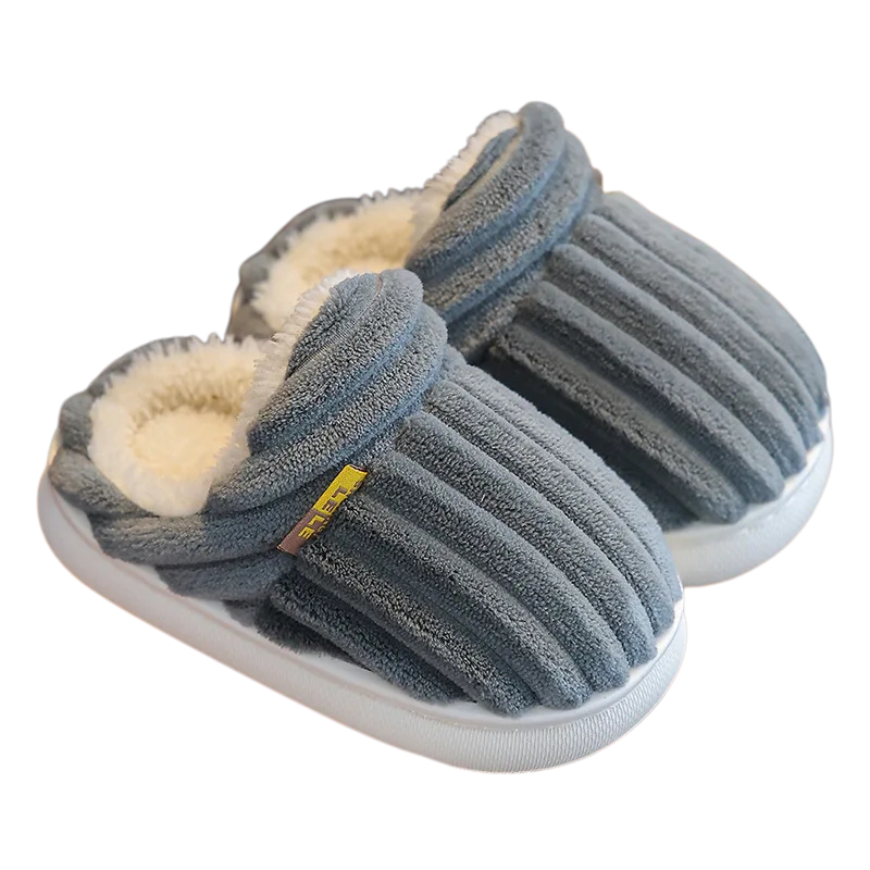 Chaussons gris en coton doux pour enfants, semelle épaisse