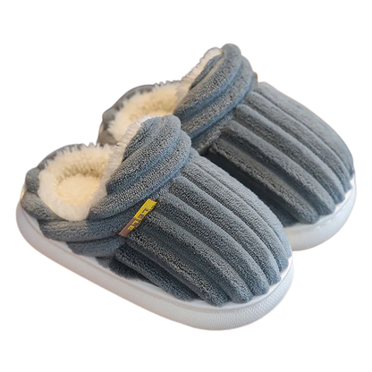 Chaussons gris en coton doux pour enfants, semelle épaisse