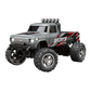 Mini monster truck RC gris, en vue de profil sur fond blanc