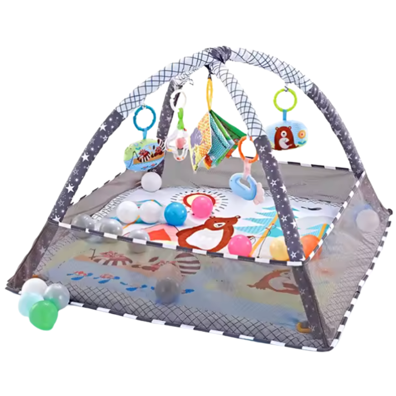 Tapis d'activité gris pour bébé, idéal pour le temps sur le ventre