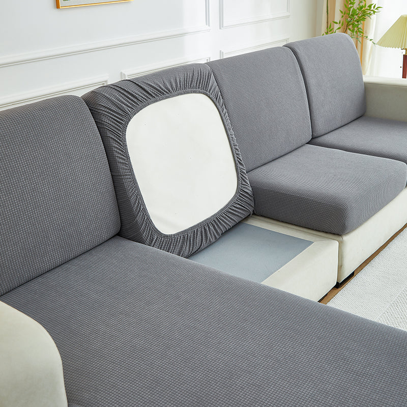 Motif élégant de la housse en jacquard gris, gros plan