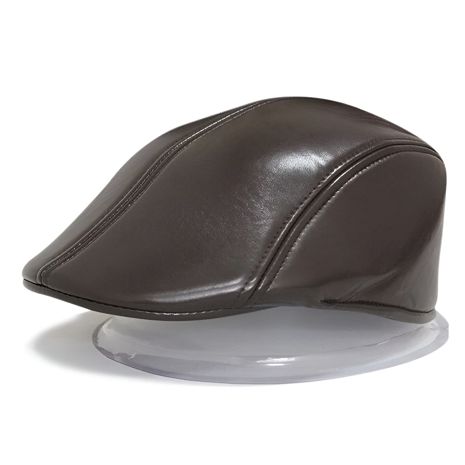 Vue de dessus d'un béret en similicuir marron