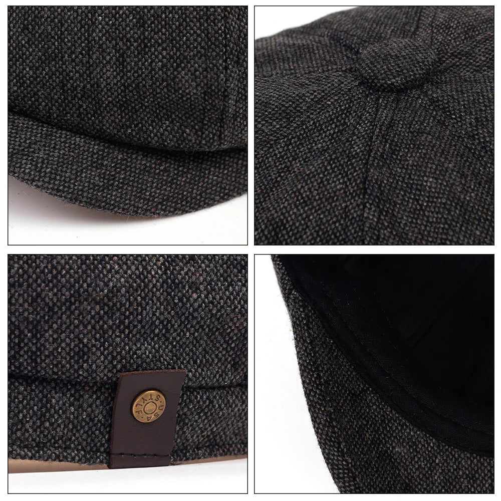 Casquette gavroche noire avec doublure intérieure visible