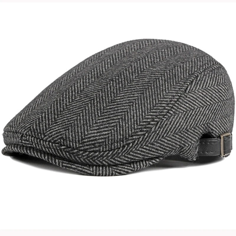 Béret en laine vu de dessus, motif chevron distinct