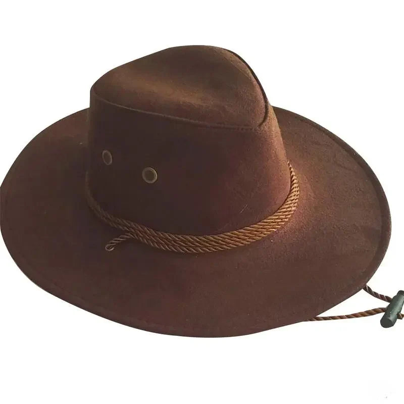 Chapeau cowboy en cuir brun avec détails cousus