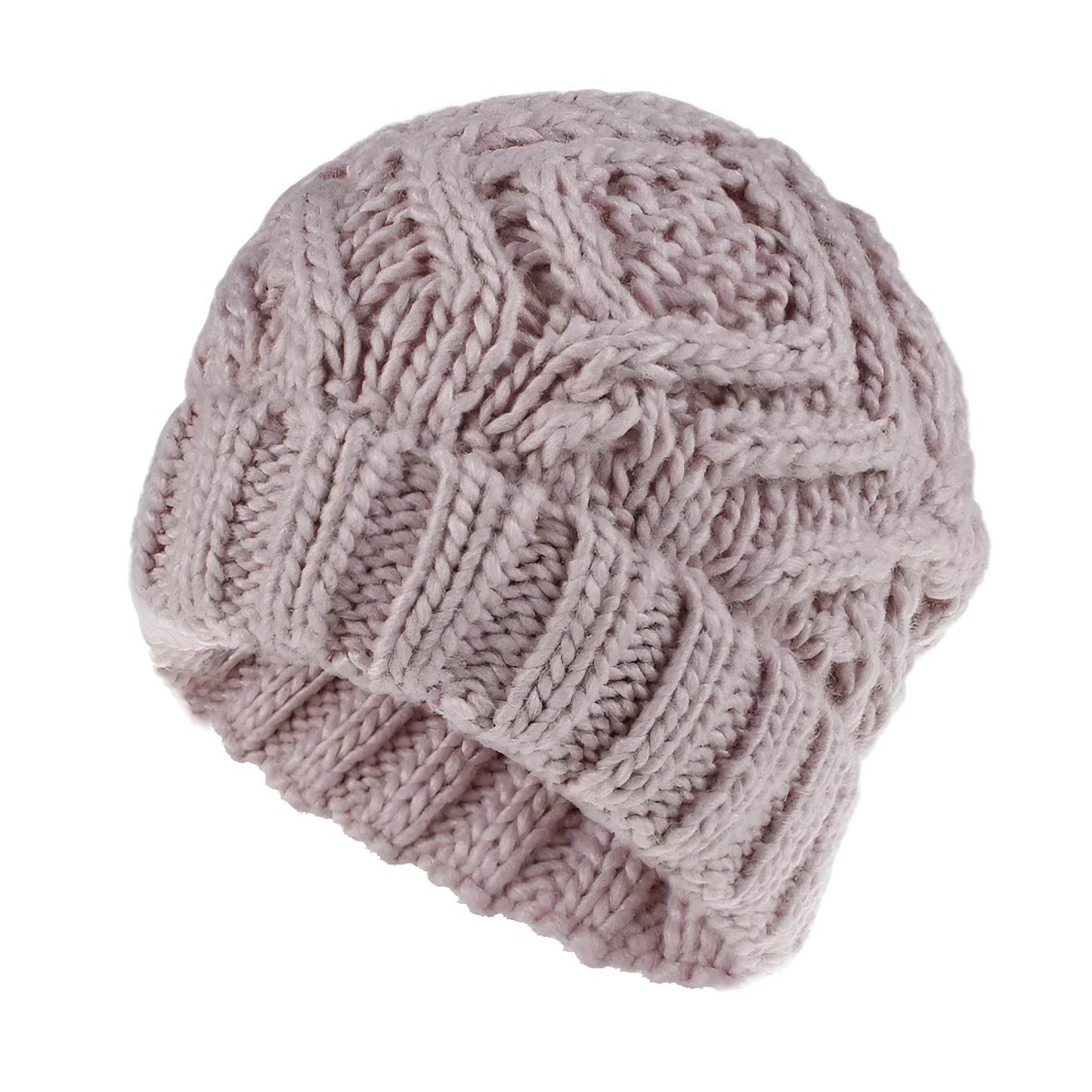 Bonnet en tricot beige sur un mannequin
