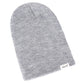 Bonnet long en maille bleu sur fond neutre
