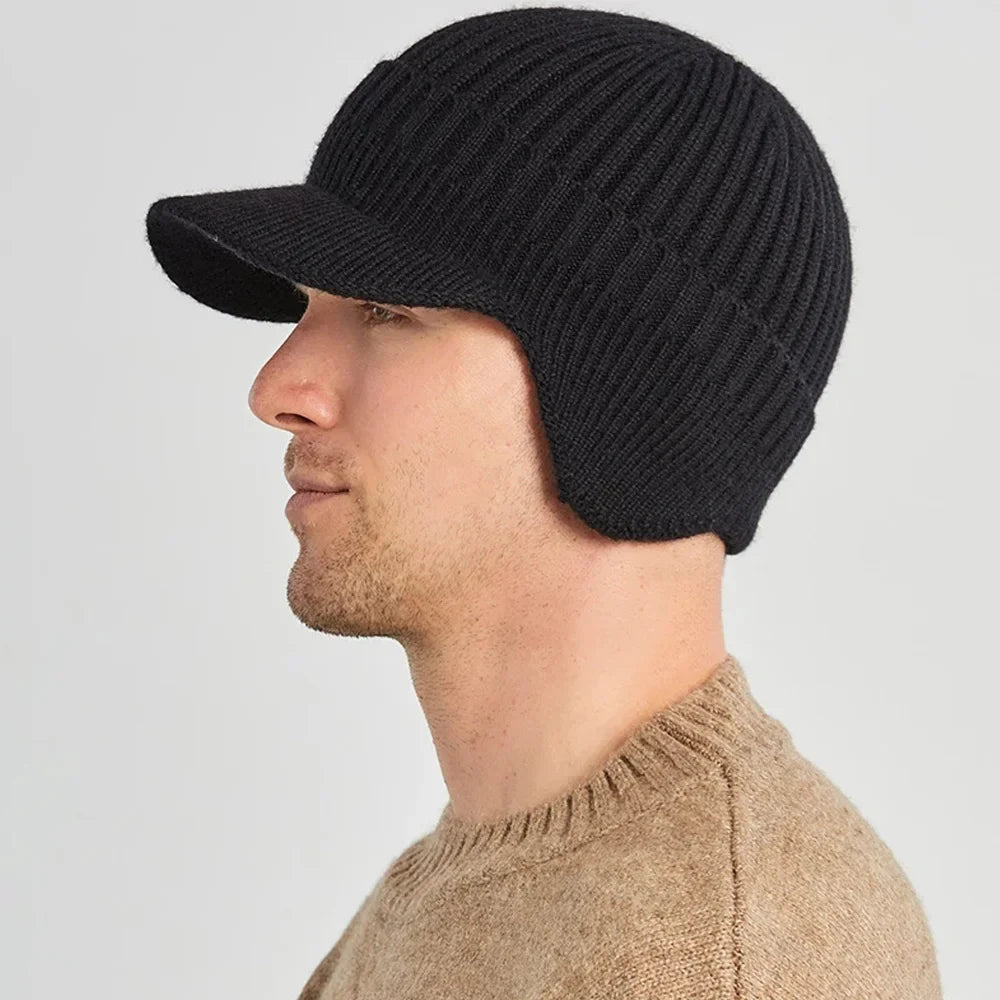 Détail du tricot texturé sur le bonnet d'hiver