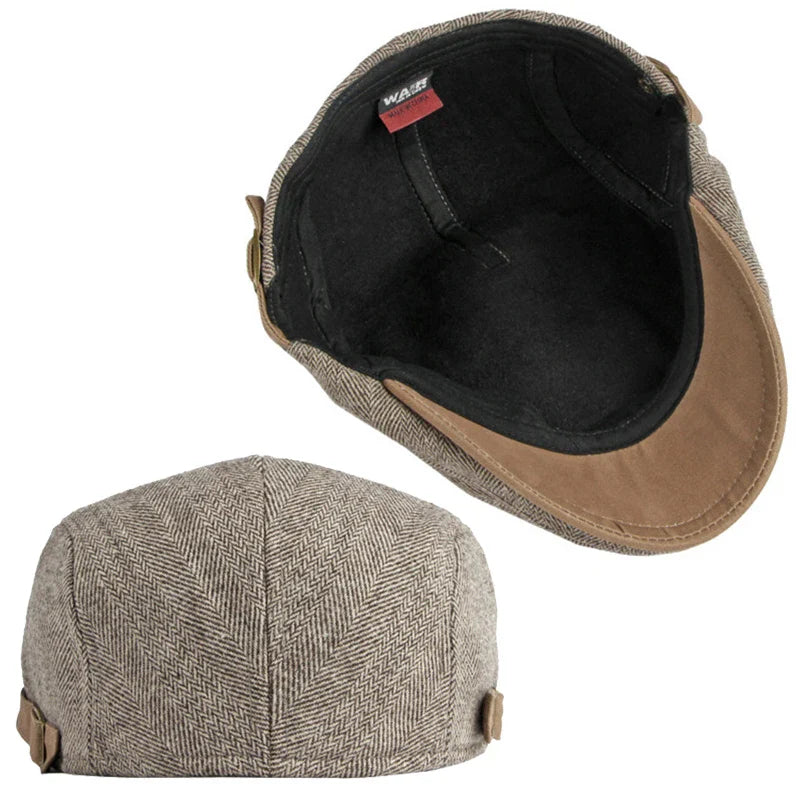 Vue rapprochée d'un béret chevron avec détails en toile