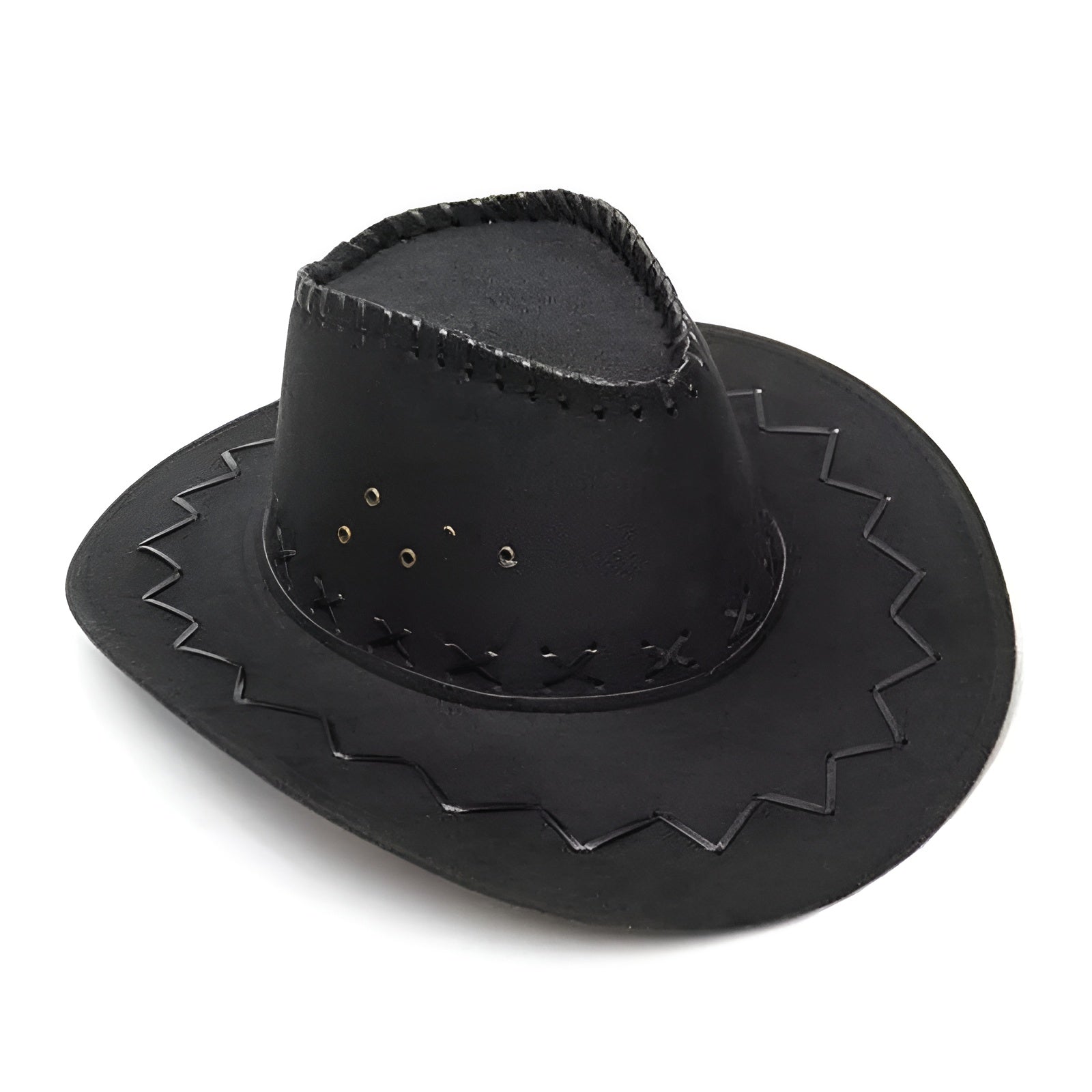 Vue de dessus d'un chapeau cowboy en cuir brun