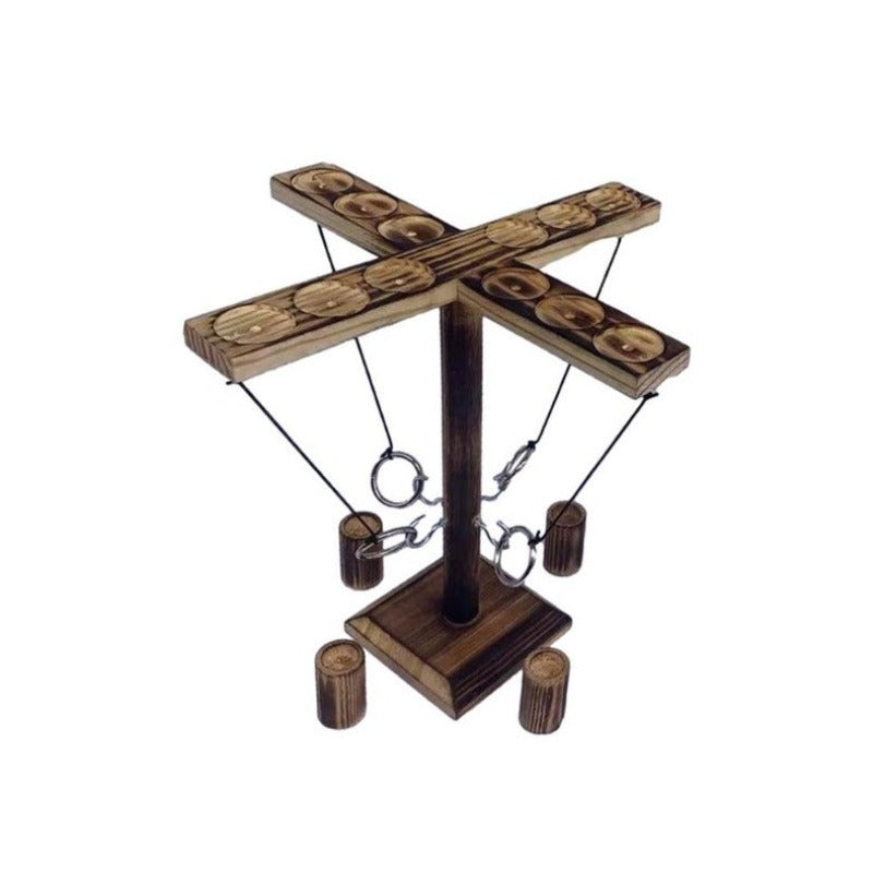 Jeu d'anneaux avec socle carré et anneaux suspendus