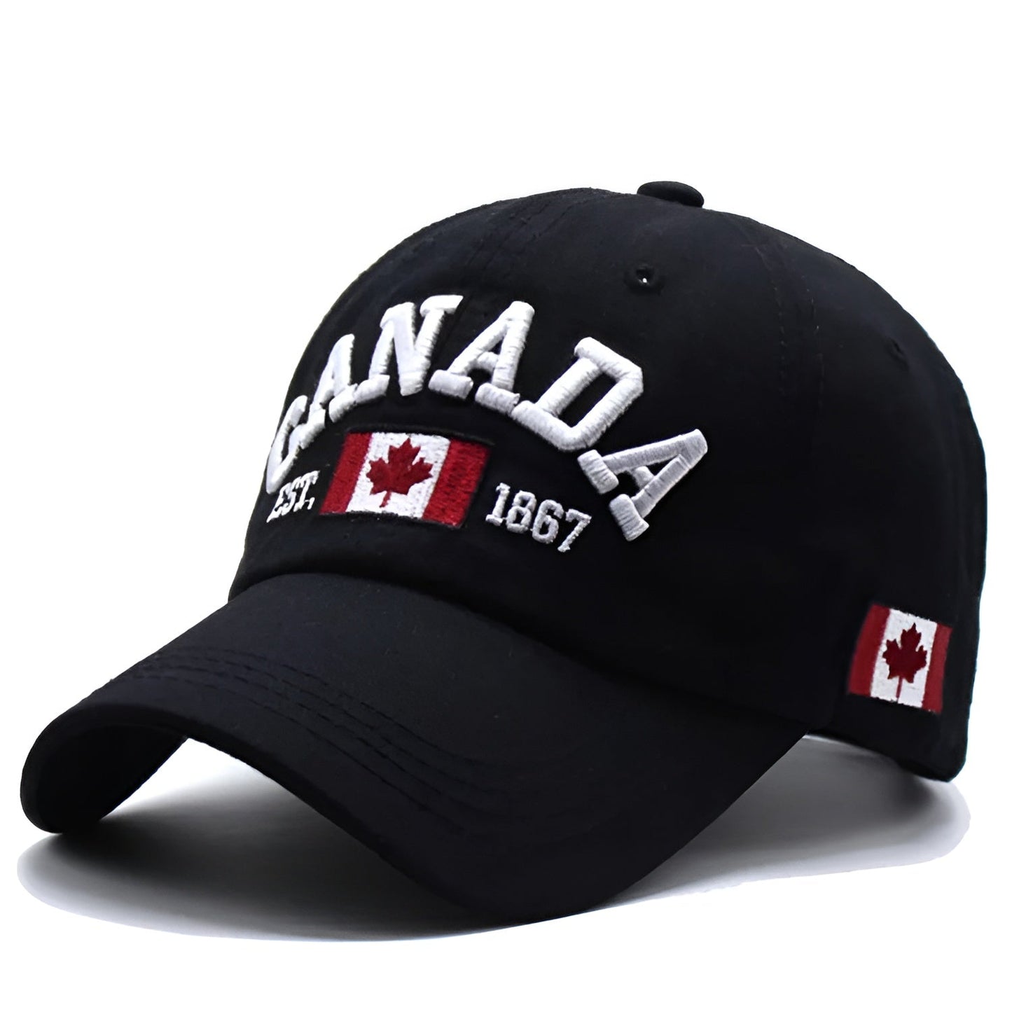 Gros plan sur la broderie feuille d'érable de la casquette