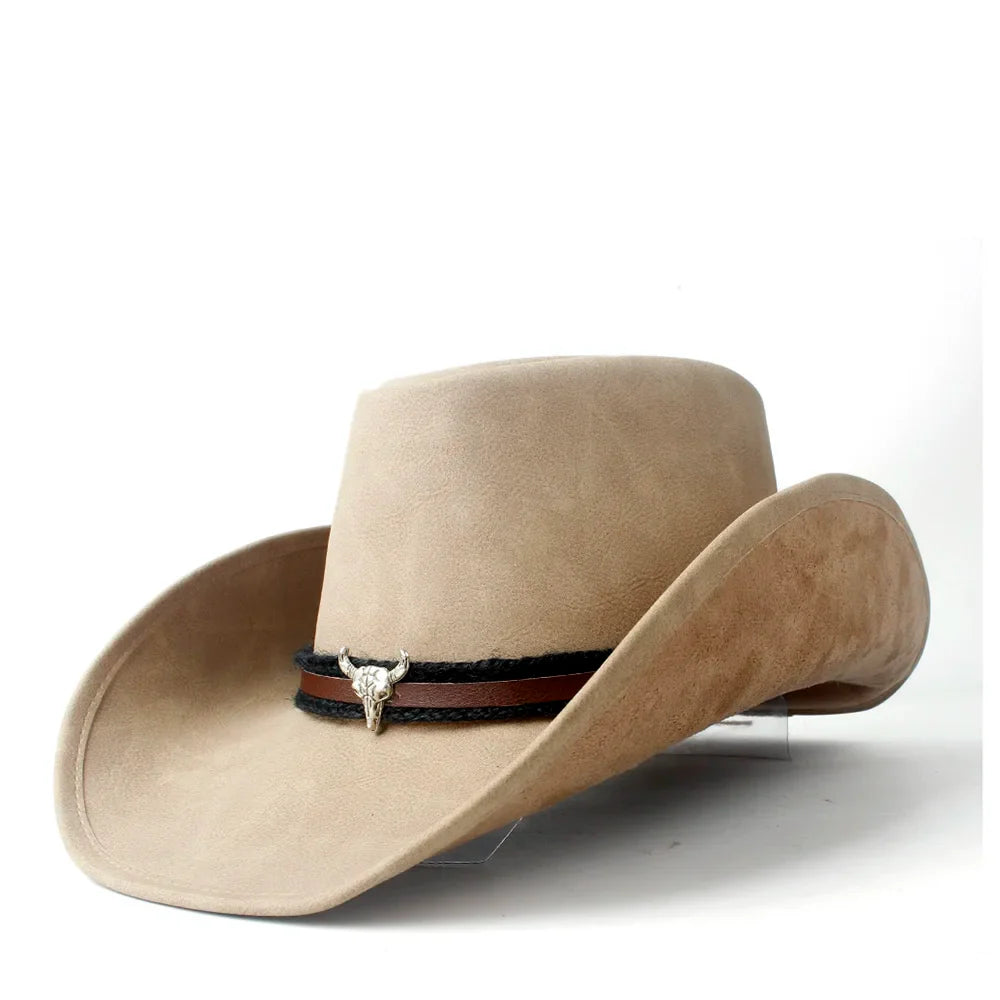 Chapeau cowboy en cuir avec ombre portée au sol