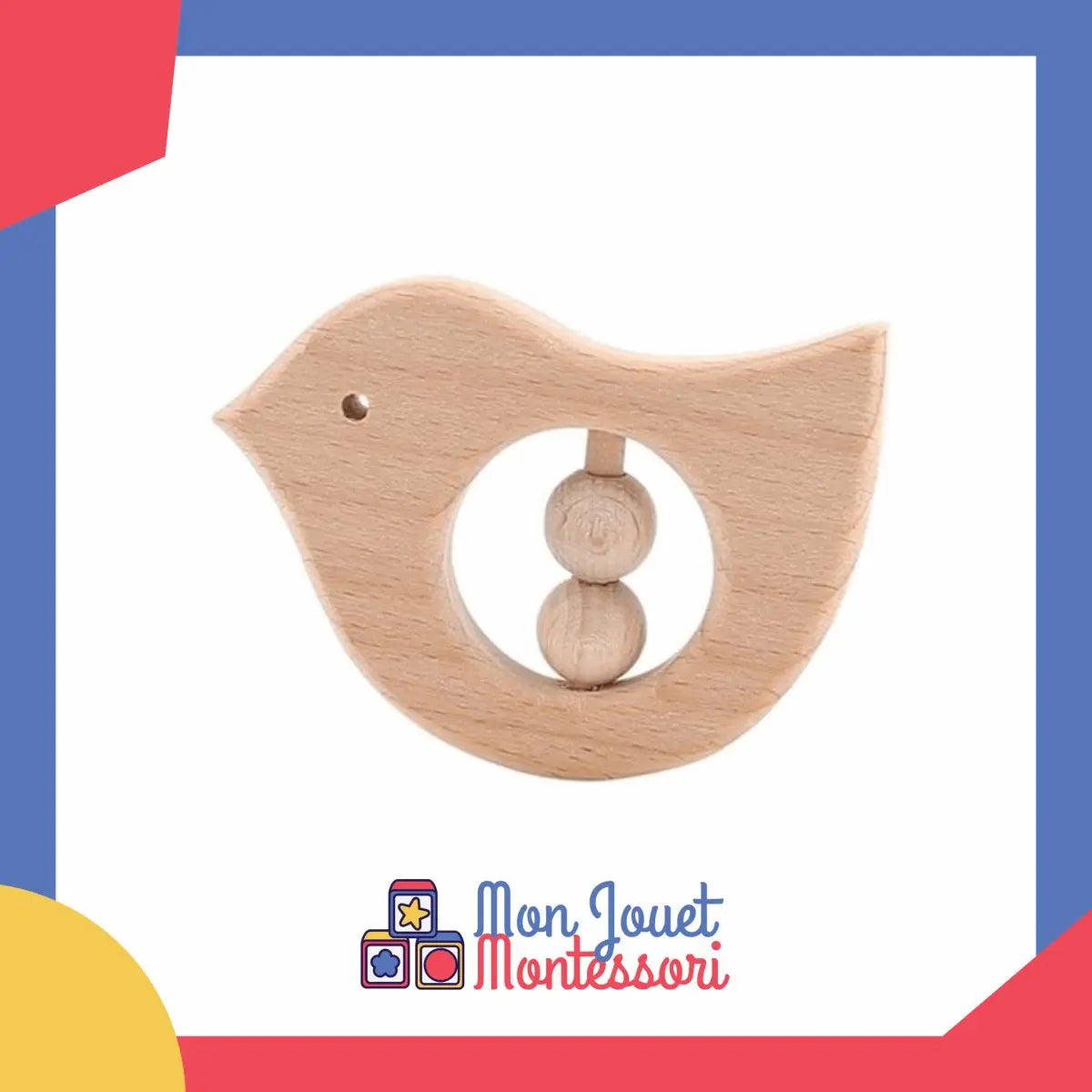Vue latérale du hochet canard en bois pour bébé