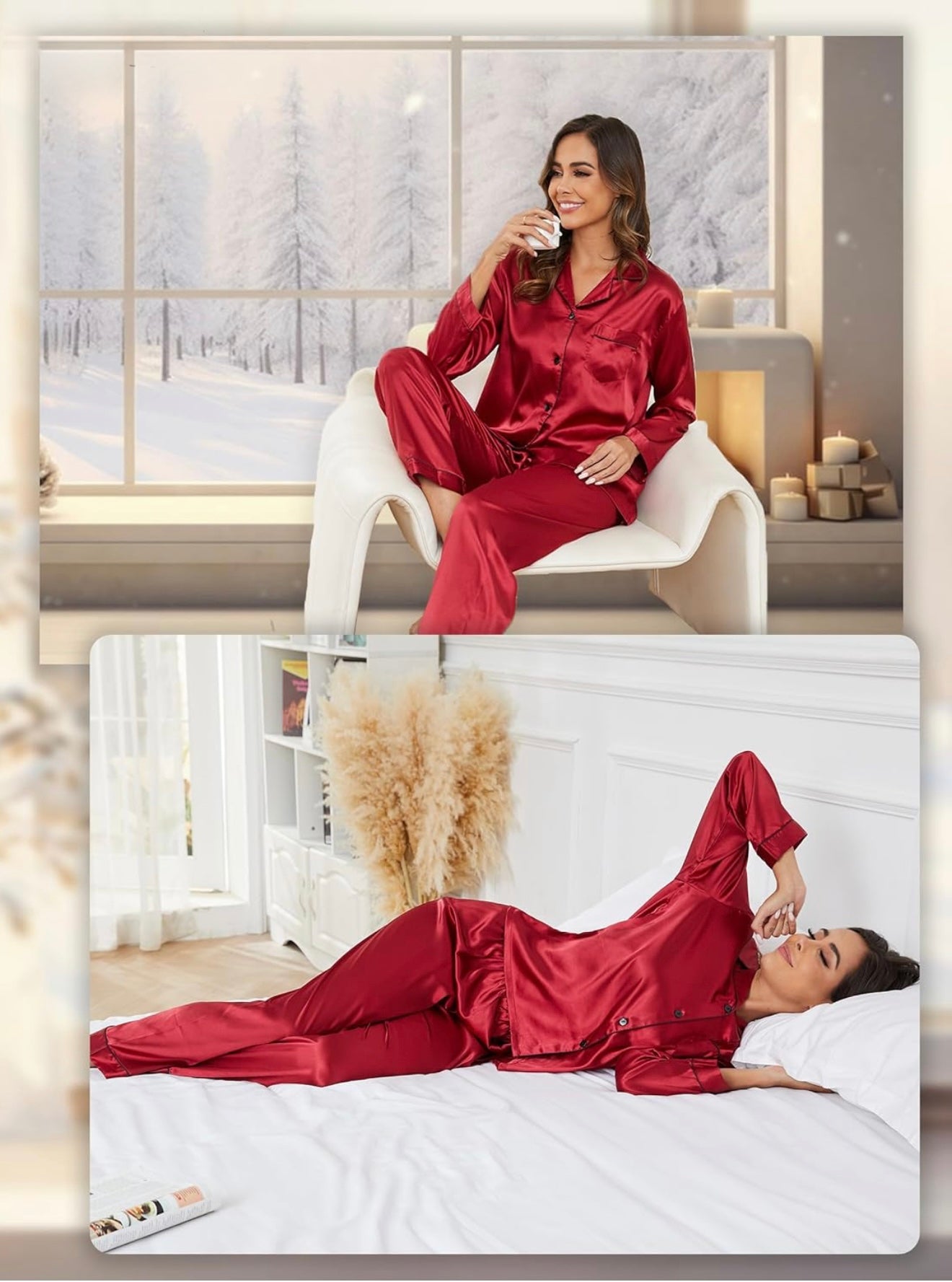 Femme assise, montrant la fluidité du tissu satin