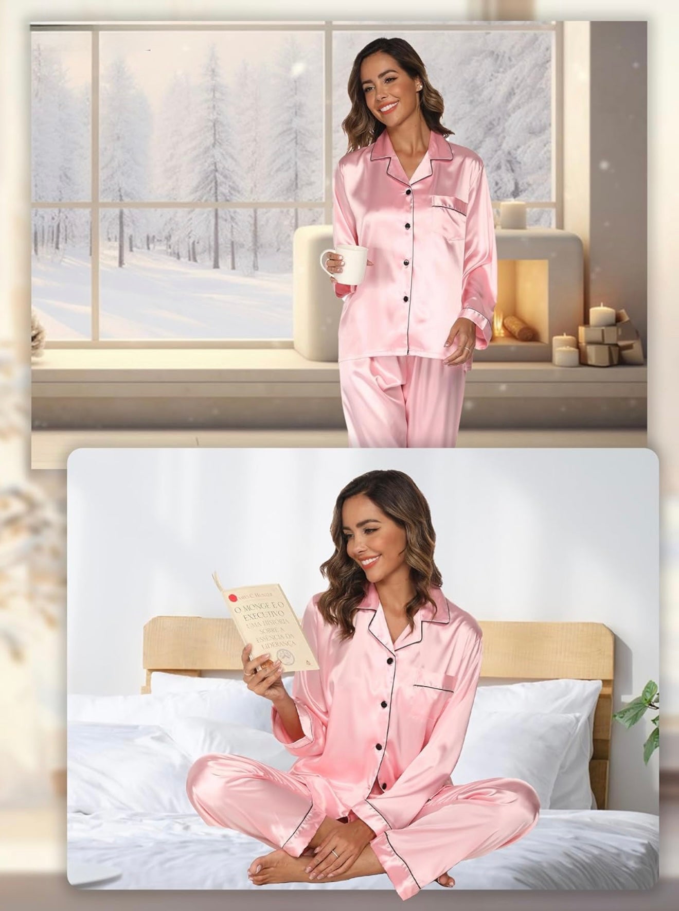 Pyjama en satin, vue de profil, élégance moderne