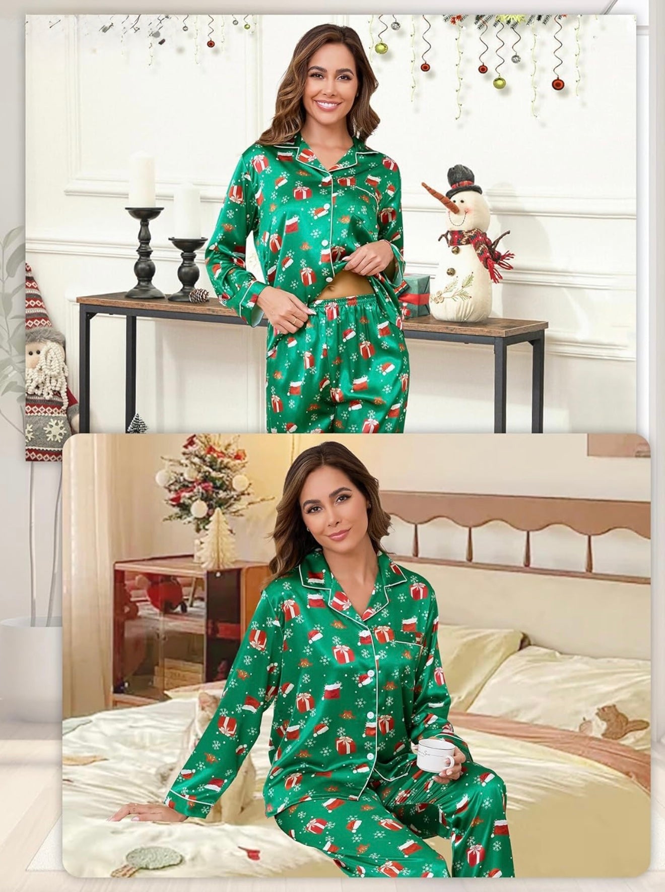 Détail de l'encolure en V du haut de pyjama