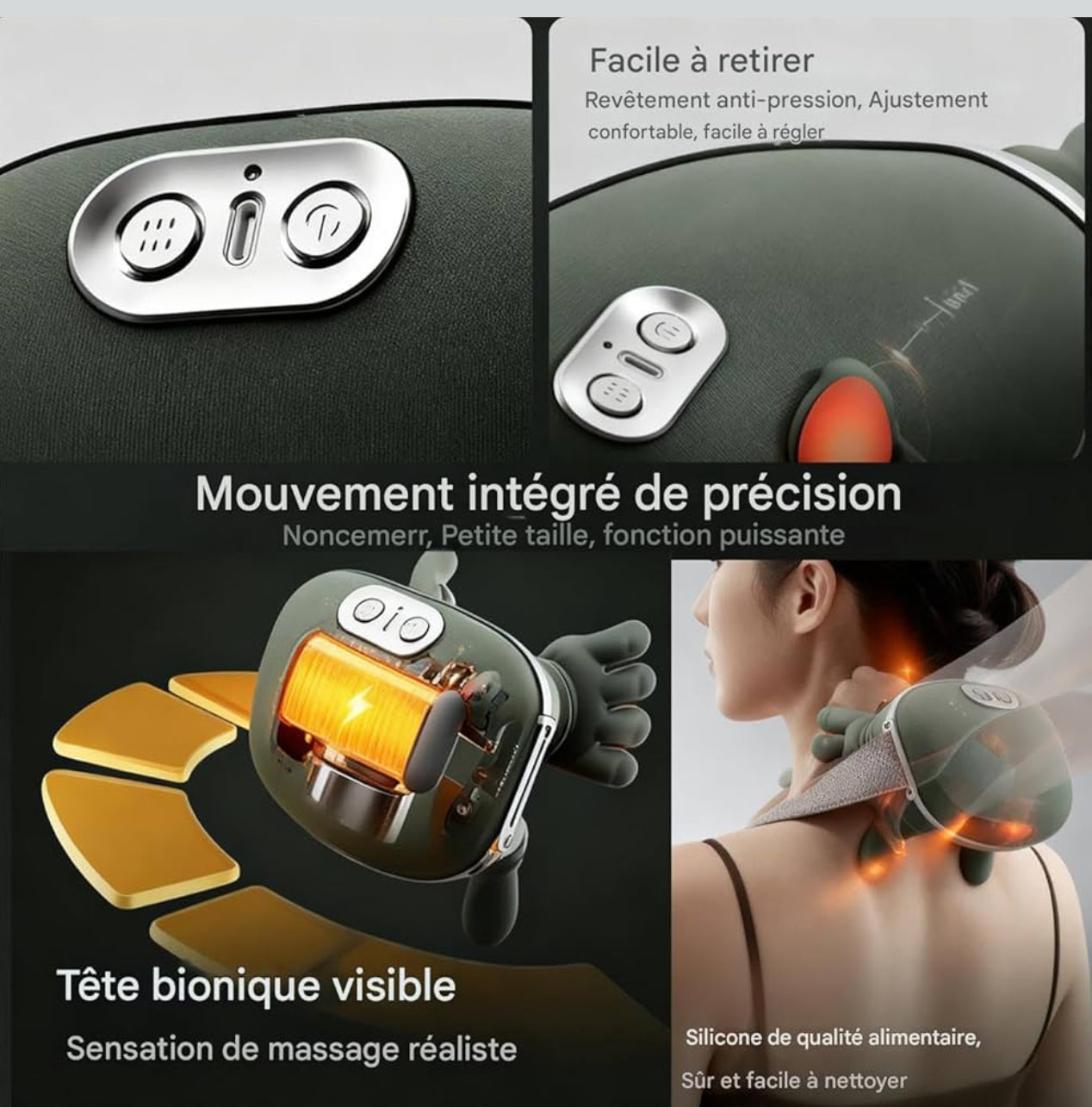 Masseur cervical avec câble de chargement USB à côté