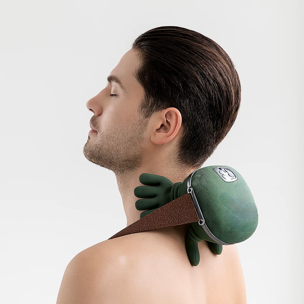 Vue rapprochée des coussinets de massage du masseur cervical