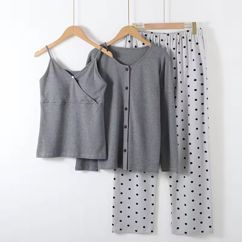 Ensemble pyjama maternité trois pièces en coton doux