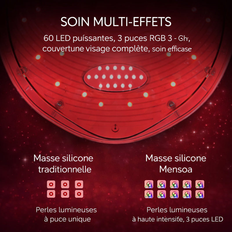 Femme portant le masque LED, yeux fermés