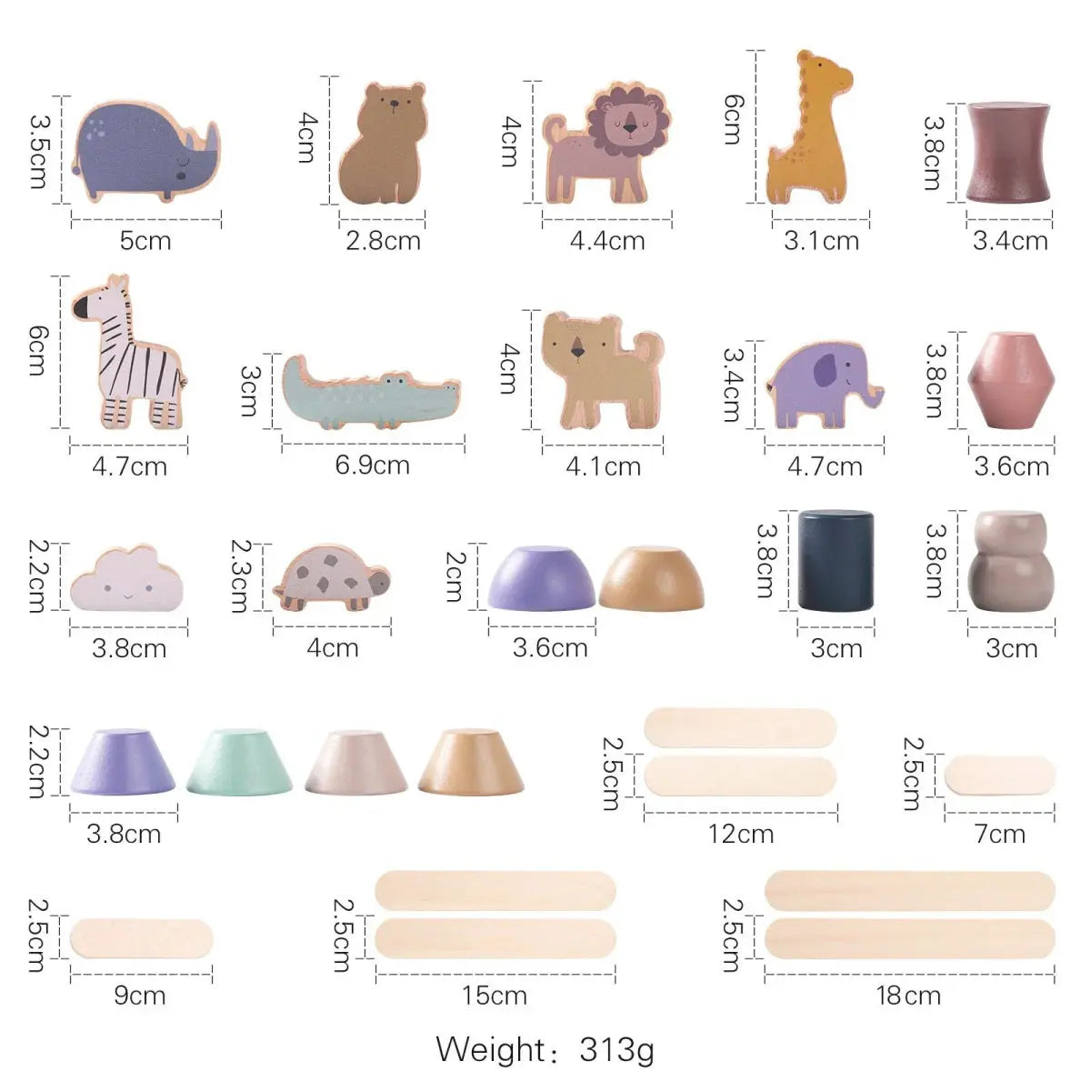 Main d'enfant empilant des blocs animaux en bois