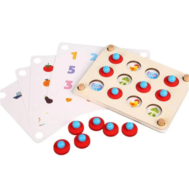 Jeu de mémoire en bois avec chiffres et lettres colorés