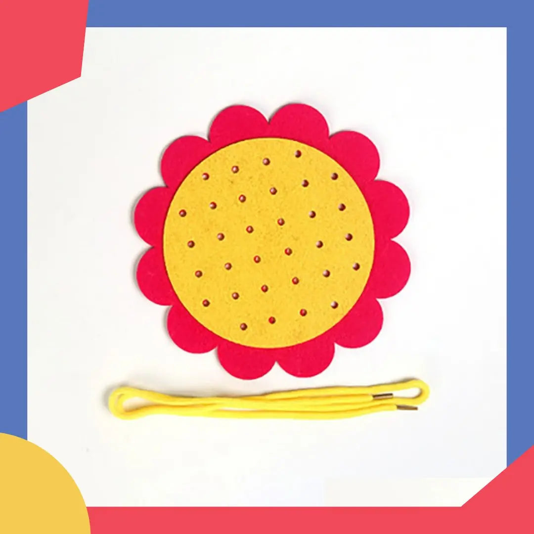 Vue d'ensemble du jeu de laçage Montessori avec lacets multicolores