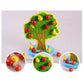 Arbre en bois avec chiffres et fruits colorés