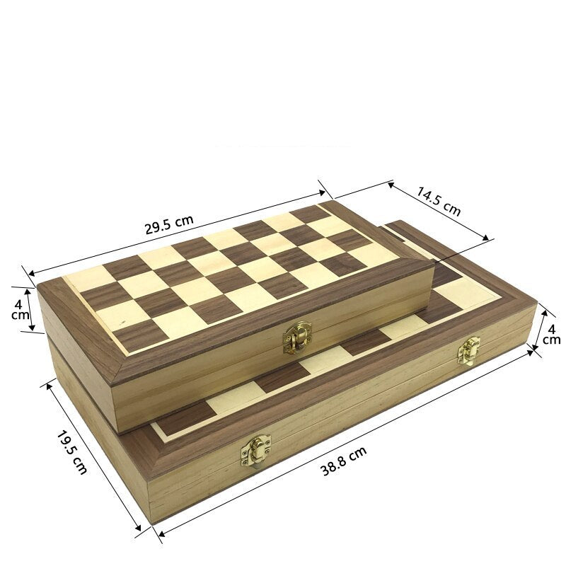 Jeu d'échecs en bois, plateau ouvert et pliable