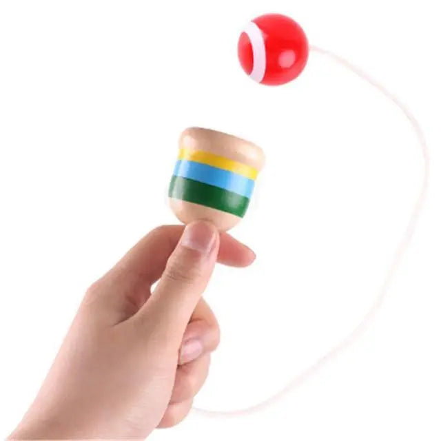 Bilboquet en bois naturel avec boule colorée pour enfants
