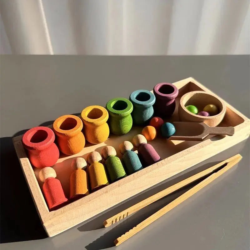 Ensemble de pièces en bois colorées pour tri Montessori
