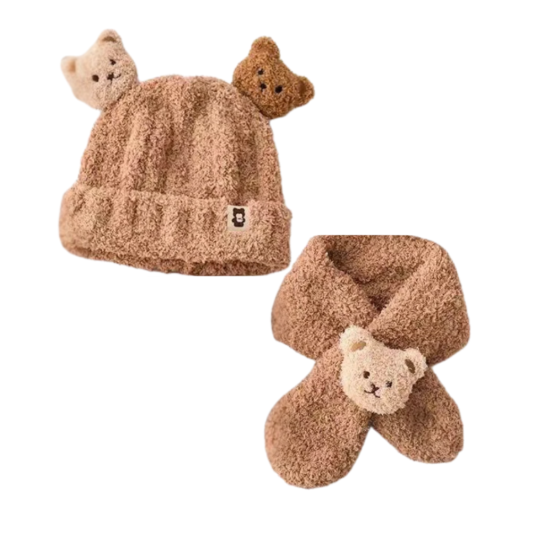 Écharpe bonnet bébé kaki, design mignon et pratique