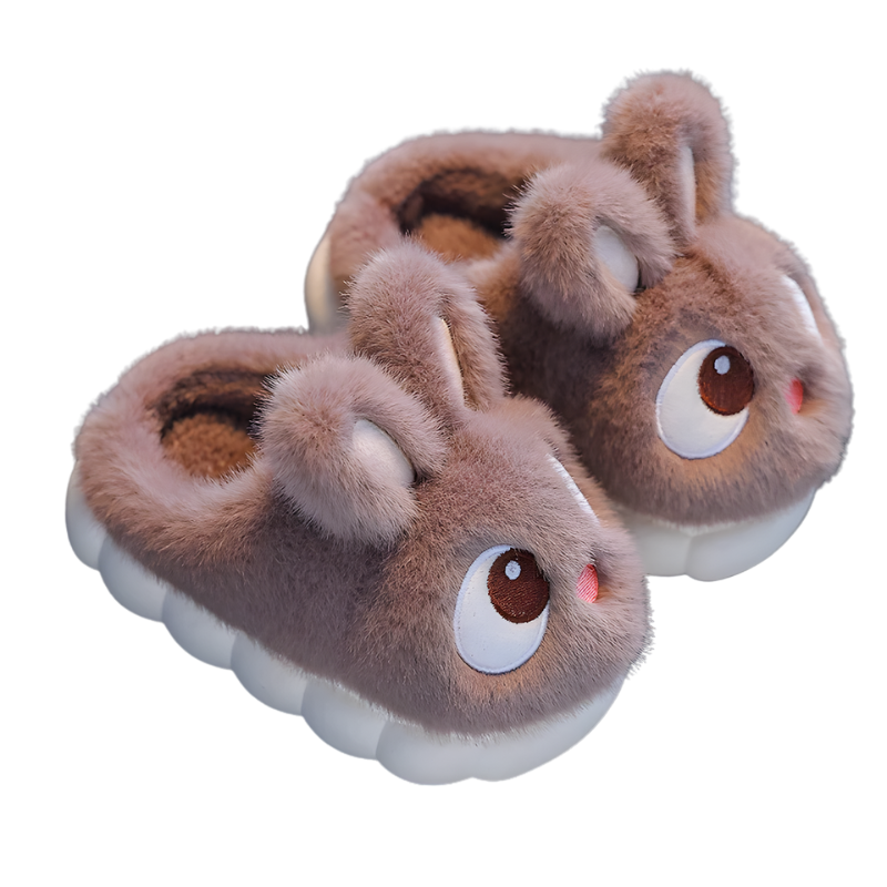Chaussons kaki en peluche pour enfant, intérieur moelleux