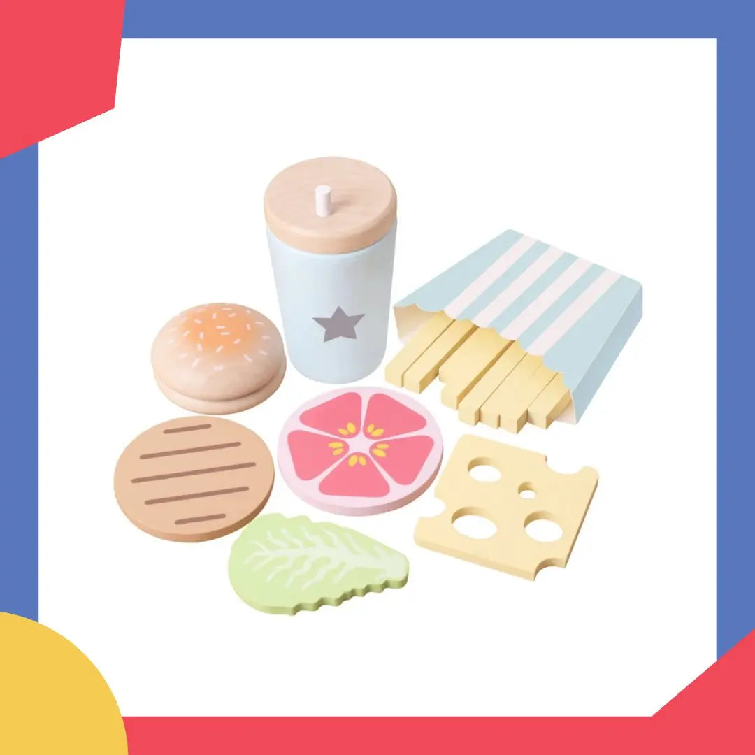Ensemble de jeu en bois pastel pour enfants, soirée burger