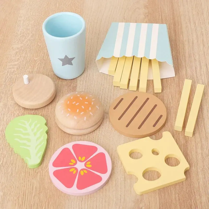 Détails des ingrédients en bois du kit cuisine Montessori