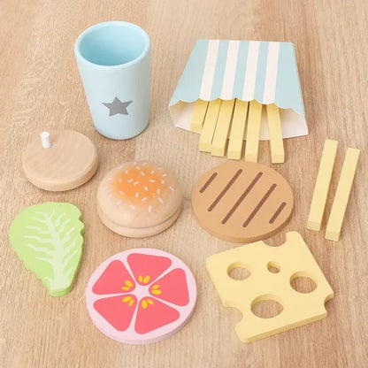 Détails des ingrédients en bois du kit cuisine Montessori