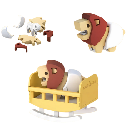 Puzzle 3D représentant un lion en bois coloré