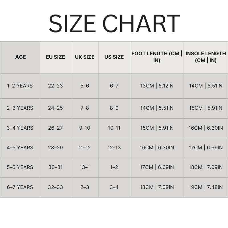 Guide des tailles pour chaussures d'hiver enfant
