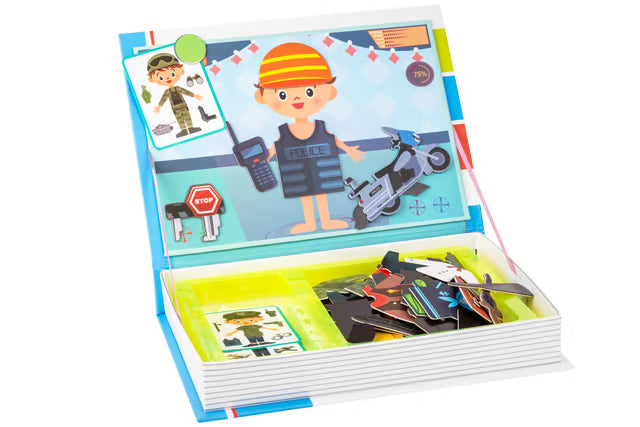 Boîte de puzzle magnétique ouverte avec pièces colorées