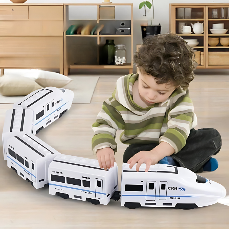 Train interactif avec phares allumés et sons réalistes