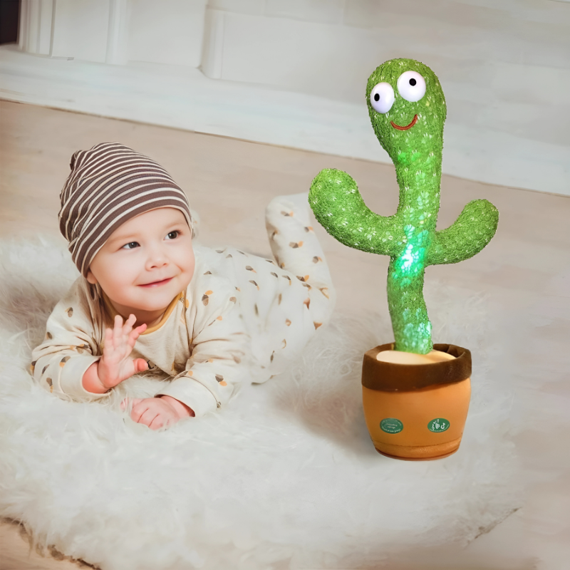Vue de face du jouet cactus interactif en tissu doux