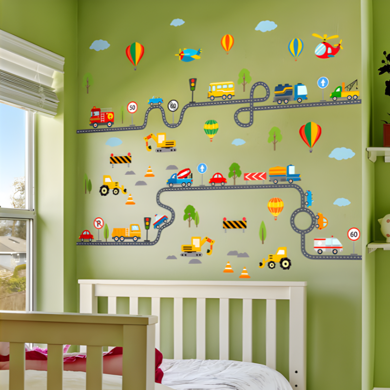 Chambre d'enfant décorée avec des autocollants amovibles colorés
